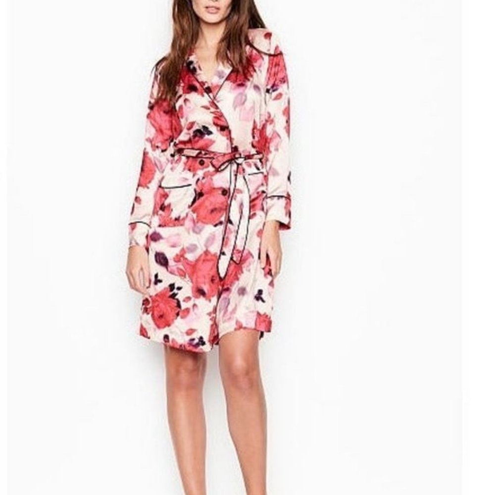new victoria's secret floral satin robe xs s